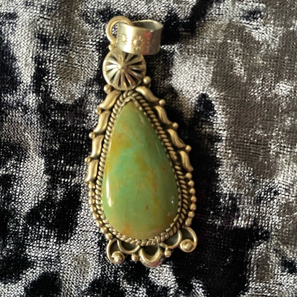 Large green teardrop native pendant
